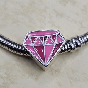 925 Silver Pink and Red Diamond Charm